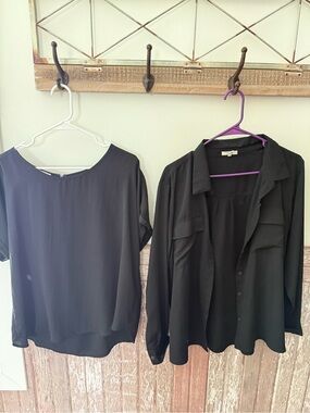 Women's Maurice’s XL Lot- Black Short Sleeve Top & Button Shirt